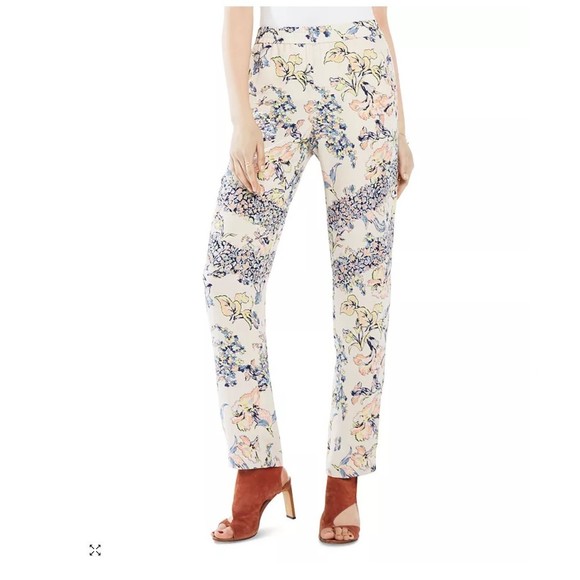 BCBG MAXAZRIA RYEN Medium M Cream Yellow Peach Floral Spring Pants POSH58 - Picture 1 of 16